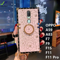 JieFie Rose ดอกไม้สแควร์โทรศัพท์สำหรับ OPPO F7 / F9 / F11 / F1S / F11 Pro / A83/A59หรูหราชุบโครเมี่ยม Golden Light TPU พร้อมขาตั้งแหวน