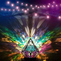 Retro Starry Sky Floor Projection Lamp Bohemian Light Geometric Design LED Decor Restaurant Home Modeling for Living Room Night Lights