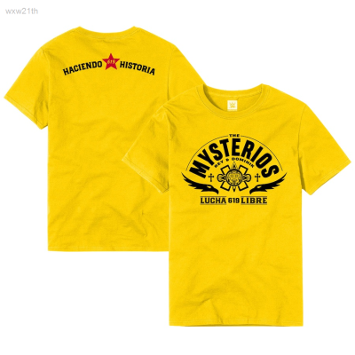2023 Mysterios Haciendo Historia Fantics Mens Yellow Printed T-shirt Unisex