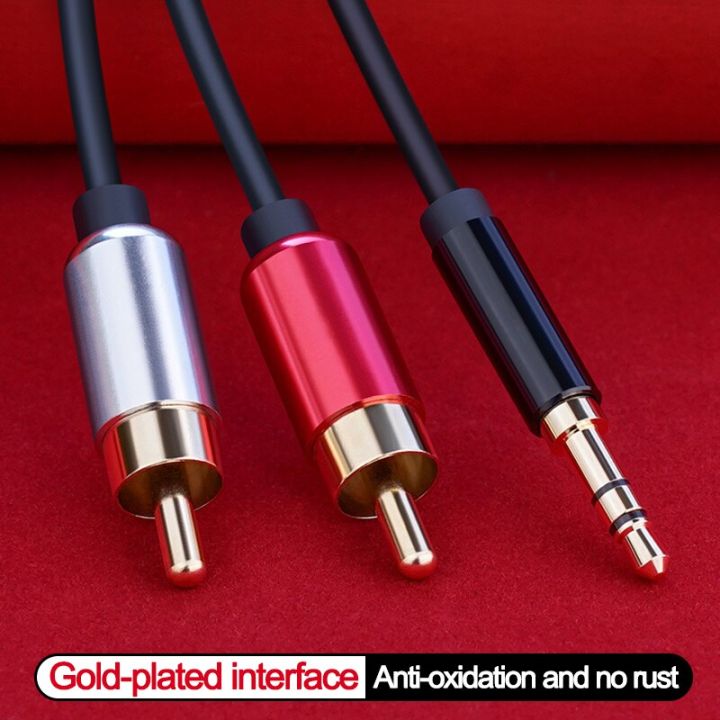 ขายดี2rca-ถึง3-5มม-สายช่องรับสัญญาณเสียงแจ็ค3-5มม-ไปยังตัวแยกอะแดปเตอร์ตัวผู้สำหรับ2rca-ดีวีดีเครื่องขยายเสียงทีวีพีซีสายลำโพงสายเคเบิล-rca