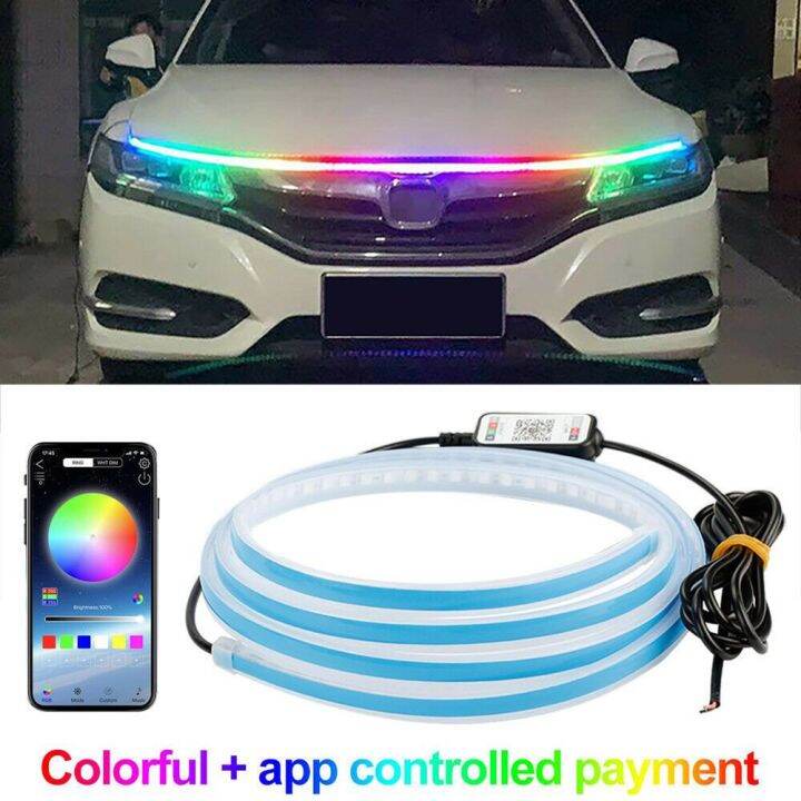 Led Rgb Mobil Drl Strip Kap Lampu Penutup Mesin Siang Hari Menyala Kontrol Aplikasi Lazada