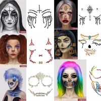 【YF】 Halloween Face Makeup Sticker Horror Day Of The Dead Skull Temporary Tattoo Stickers Ghost Funny Crystal Decal