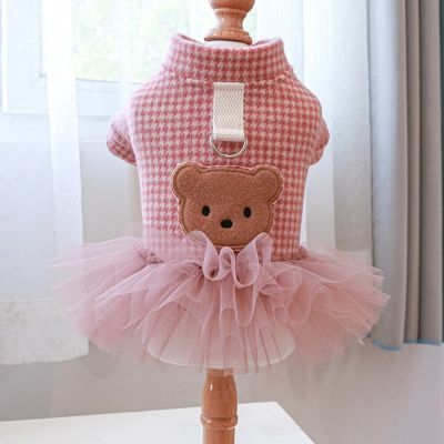 Cute Bear Soft Couples Outfit Dogs Clothes Kawai Sweet Small Dog Cat Clothing Winter Warm Pet Dress For Teddy Chihuahua Yorkie Dresses