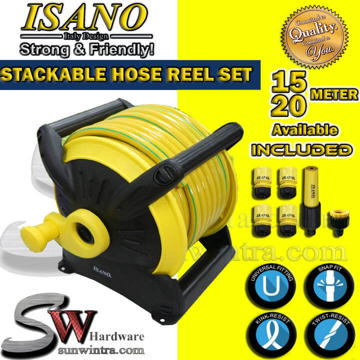 ISANO STACKABLE HOSE REEL SET 15 METER 20 METER WITH WALL MOUNTING
