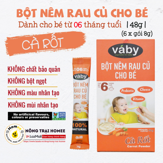 Bột nêm cà rốt & phô mai dành cho bé ăn dặm vaby hộp 48g 6 x gói 8g gia vị - ảnh sản phẩm 1