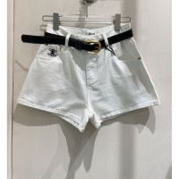 3ID3 C- ELINE 23 summer new elegant fashion Arc de Triomphe embroidered logo high waist slimming denim shorts with belt