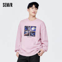 Semir เสื้อยืดผู้ชาย2022ฤดูใบไม้ร่วงใหม่หลวมไหล่สนุกปริศนาพิมพ์แฟชั่นสไตล์บุคลิกภาพเย็บปักถักร้อย Hoodies ด้านบน