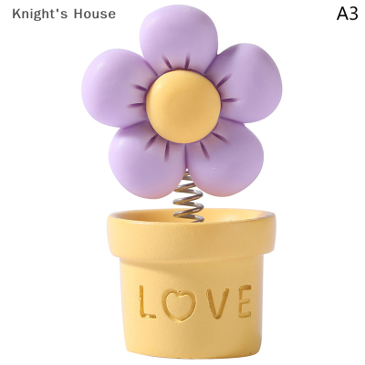 Knights House เครื่องเขย่าหัวดอกไม้สำหรับตกแต่งรถดอกไม้แสงแดดน่ารักเครื่องประดับสำหรับตกแต่งภายในรถยนต์