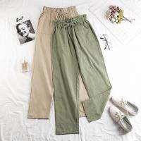 Women Cotton Elastic Waist Loose  Wide Leg Pants Long Trousers Palazo Linen