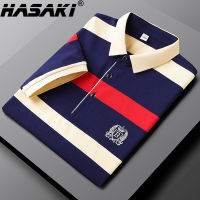 HASAKI New Men Polo Shirt Mens Striped Solid Polo homme Casual Short Sleeve Tops for Man Patchwork 100% Cotton Plus Size【READY STOCK - High Quality】