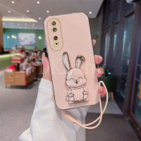 เคสมือจับสำหรับโทรศัพท์มือถือกระต่ายน่ารักสำหรับ Honor 90 5G / Honor 90 Lite/ Honor 70 Lite แฟชั่นซิลิโคนชุบปลอกอ่อน Huawei Honor90 Lite 2023กล้องปกป้องด้านหลัง HONOR70 Lite กับสายคล้องมือ