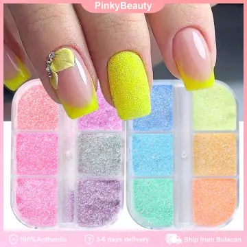 6 grid pink nail glitter, reflective powder dip, sequin, sugar