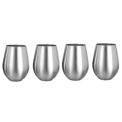 4PCS Stainless Steel Stemless Wine Glasses Kitchen Bar Unbreakable Metal Drink Cups for Indoor &amp; Outdoor Picnics Camping