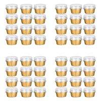 Dessert Cups with Lids, 100 Pack Gold Aluminum Foil Baking Cups Holders, Cupcake Bake Utility Ramekin Clear Pudding Cups