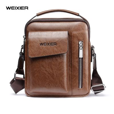 Weixier กระเป๋าสะพายข้างหนัง PU สำหรับผู้ชาย,กระเป๋าถือมีหลายช่องทรงคนส่งเอกสารลำลองความจุ