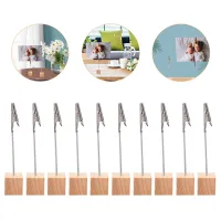 Wooden Business Card Holder Picture Stand Photo Clips Base Cards Small Note Clamps Clips Pins Tacks