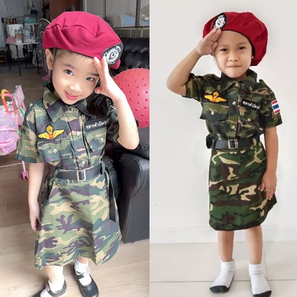 งานไทย-พร้อมส่ง-ชุดทหารบกเด็กหญิง-ชุดหน่วยรบพิเศษเด็ก-ชุดอาชีพเด็กในฝัน-เสื้อ-กระโปรง-หมวก-เข็มขัด