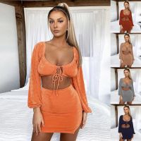 2022 European and American womens autumn new sexy square neck strap long-sleeved short top suit women ❤