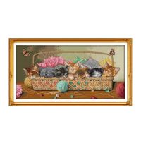 【CC】 Newborn kittens the basket cross stitch kit  11ct print hand sew cross-stitching embroidery handmade needlework