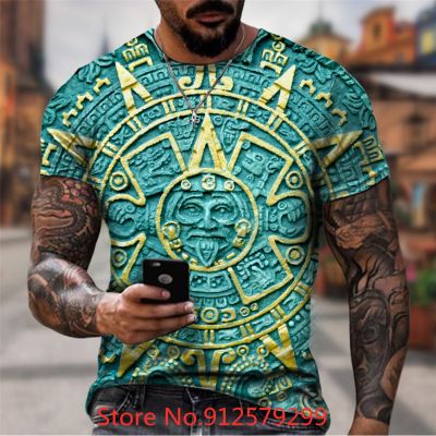 2022 ความแปลกใหม่เสื้อยืดผู้ชายลำลองเม็กซิโก Aztec ปฏิทิน 3D พิมพ์เสื้อยืดสำหรับผู้ชายแขนสั้น TEE