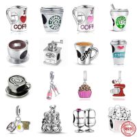 New 925 Sterling Silver Coffee Cup Cake And Ice Cream Machine Dangle Bead Charm Fit Original Pandora Bracelet Jewelry Fine Gift