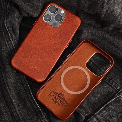 [สินค้าใหม่ในสต็อก] โทรศัพท์หนังแท้สำหรับ Magsafe Case สำหรับ iPhone 14 13 Pro Max 14 Plus 13 Mini Magnetic Wireless Charging Full ฝาครอบป้องกัน