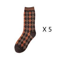 5 pairs Lot Wool Socks For Women Autumn Winter High Quality Retro Plaid Fashion Long Socks Casual Girls Happy Socks Thick Warm