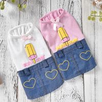 Denim Skirt Pet Dresses For Small Dogs Summer Icecream Cooling Pink White Bows Cat Vest Costume Clothing For Chihuahua Puppy Pug Dresses