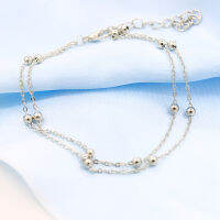 Simple Silver Plated Golden Little Beads Double Thin Chains Fashion Adjustable Anklets For Women