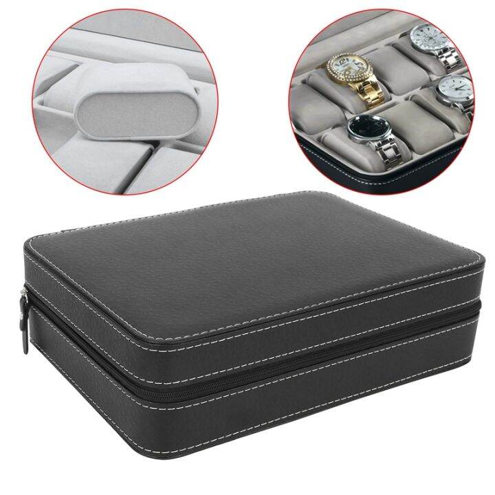 portable-watch-box-organizer-pu-leather-casket-with-zipper-classic-style-10-grids-multi-functional-bracelet-display-case