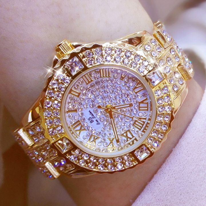 นาฬิกาข้อมือ-ควอตซ์-อะนาล็อก-สแตนเลส-ประดับอัญมณี-แฟชั่น-สำหรับผู้หญิง