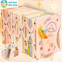ชั้นวางหนังสือโลหะแบบพับเก็บได้ แถมฟรีสติกเกอร์ มีที่ใส่ปากกาด้วย