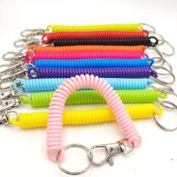 【CW】 1Pcs 11/18CM Spiral Stretch Keychain Elastic Spring Rope Key Ring Metal Carabiner For Outdoor Anti-lost Phone Cord Clasp Hook