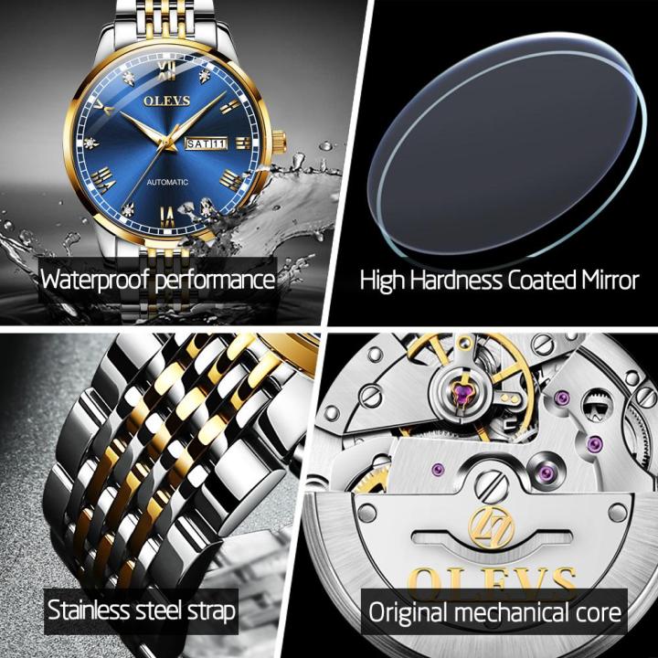 olevsนาฬิกาข้อมือผู้ชาย-สมาร์ทวอทช์กันน้ำบางพิเศษแบบคลาสสิกนาฬิกากลไกจักรกลธุรกิจกันน้ำนาฬิกาสแตนเลสแท้rhinestoneอัตโนมัติ