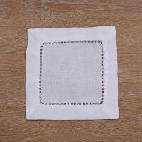 N002-64 : 12 Pieces White Linen Cotton Hemstitched tail Napkins 6" X 6" 4" X 4" Ladder Hem Stitch Cloth Coasters