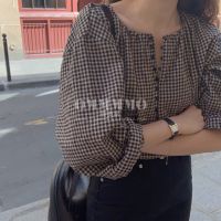 korean style women ladies r plaid long sleeve loose shirt blouse baju baju wanita lengan panjang