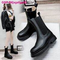 Agafgadf Botas De Couro Genuíno Com Platafra พารามัลเฮอร์ Botas Chelsea Fundo Grosso Cor Preta Moda Primavera E Outono 40