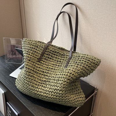 Luxury Design Straw Woven Tote Bags Summer Casual Large Capacity Handbags New Fashion Beach Women Shoulder Simple Style Shopping