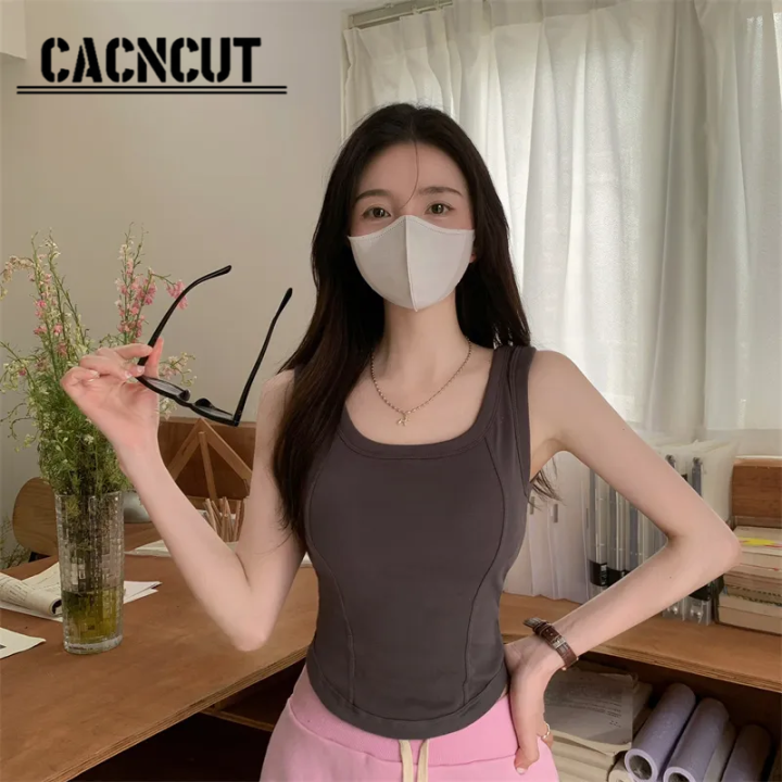 สายคล้องคอ-cacncut-เสื้อกล้ามหญิงพร้อมแผ่นซิลิโคนแปะหน้าอกเครื่องเทศหญิงสาวดีไซน์เฉพาะกลุ่มนอกเพื่อสวมใส่ฤดูใบไม้ผลิและฤดูร้อนหลังสวยด้วยเสื้อหน้าอก