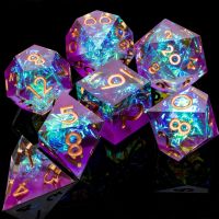 + D สีม่วง RPG Polyhedral Dnd Sharp Edge ชุดลูกเต๋าเรซิ่นสำหรับ Dungeons and Dragons Pathfinder เกมเล่นตามบทบาท D20 D12 D10 D8 D6-Ludeiur