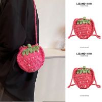 Summer Messenger Childrens Mini Small Bag Girl 2023 New Mini Wool Knitting Woven Strawberry Coin Purse 【BYUE】