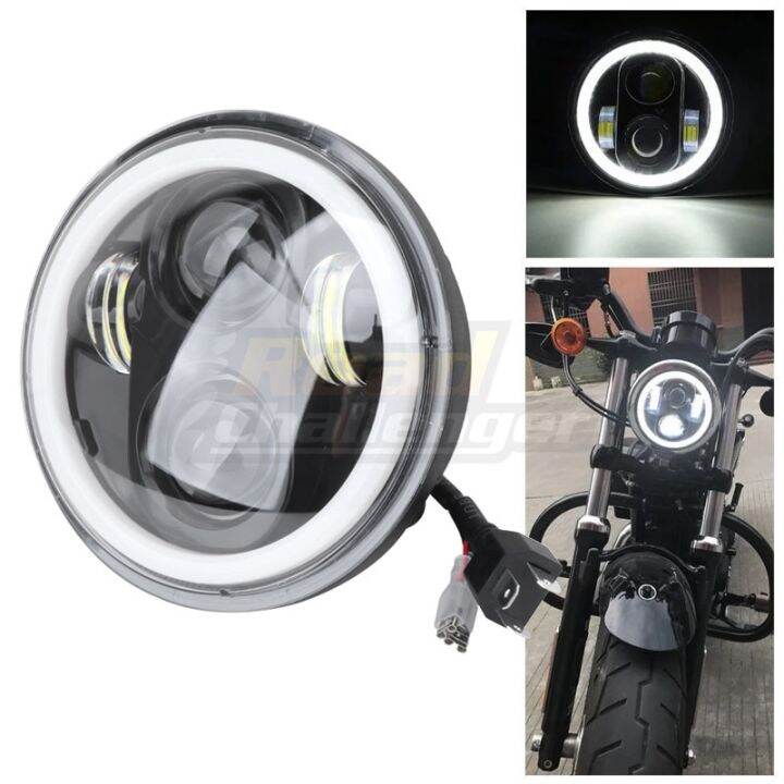 ไฟหน้ามอเตอร์ไซค์5-75ไฟหน้า-led-นิ้ว5-3-4นิ้วสำหรับ-harley-sportster-xl883-1200-1200x-x48-72สีขาวไฟสีอำพันรัศมี04-20