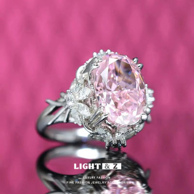 LIGHT &amp; Z ขนาดใหญ่แหวนกะรัตซุปเปอร์แฟลชแหวนเพชรสีชมพูไพลินแหวนแหวนสตรี