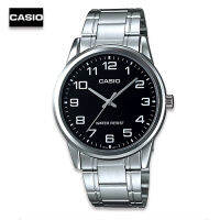 Velashop นาฬิกาข้อมือผู้ชาย Casio  สายสแตนเลส รุ่น MTP-V001D-1BUDF หน้าปัดดำ, MTP-V001D-1B, MTP-V001D