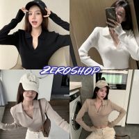 Zero shop?พร้อมส่ง? (Zero-8K38) เสื้อไหมพรมคอปก แขนยาว ดีเทลผ้าร่องใส่สบายเท่ๆ