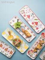 ♤♘♈Japonês Mão-Pintado Flor Cerâmica Sushi Placa Longa Sobreesa Jantar Restaurante Underglaze Retangular Ensílios De Mesa