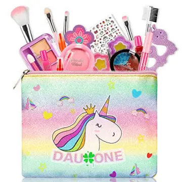 Kids Real Makeup Kit for Little Girls: with Pink Unicorn Bag - Real, Non  Toxic, Washable Make