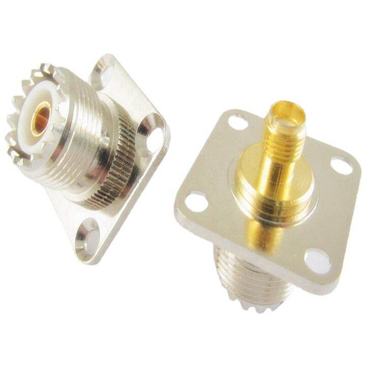 sl16-uhf-so239-female-to-sma-female-connector-uhf-to-sma-female-plug-4-hole-flange-panel-mount-socket-rf-coaxial-adapters-brass-electrical-connectors