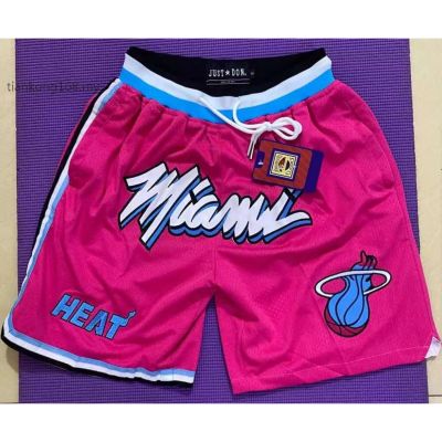กระเป๋าใหม่ล่าสุด NBA ผู้ชาย Miami Heat Wade Butler Dragon Herro Adebayo Just Don โลโก้กางเกงขาสั้นบาสเก็ตบอลกางเกงสีชมพู