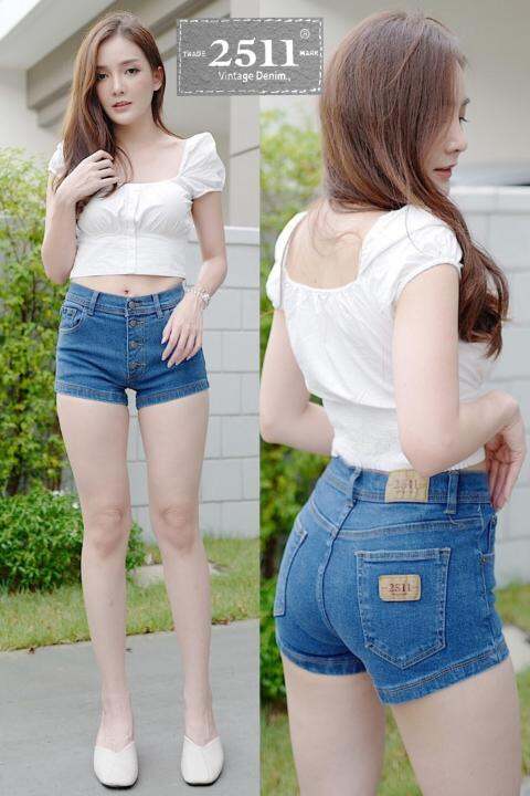 ถูกสุดๆ-2511-jeans-by-araya-กางเกงขาสั้นผู้หญิง-กางเกงยีนส์ขาสั้น-ผญ-กางเกงยีนส์ขาสั้น-ผ้ายืด-ฟอกสีสโนแบบเรียบกระดุม-เข้ารูป-ทรงสวยเป๊ะเว่อร์-เอวสูงใส่สบาย-แบรนด์2511-jeans